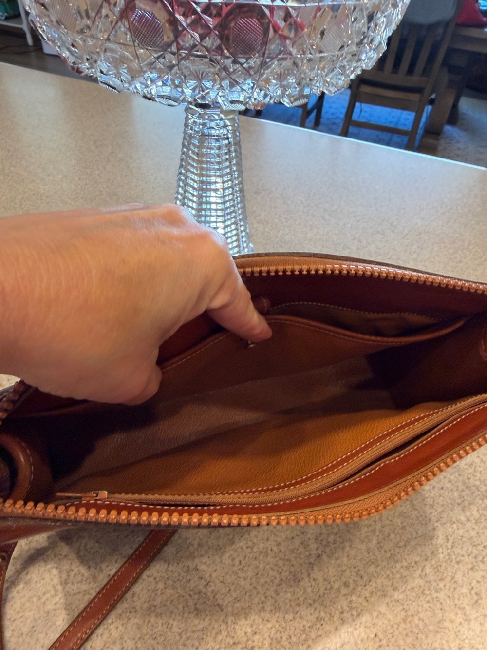 Dooney & Bourke Black Pebbled Leather Crossbody with Brown Trim and Strap - Picture 11 of 13